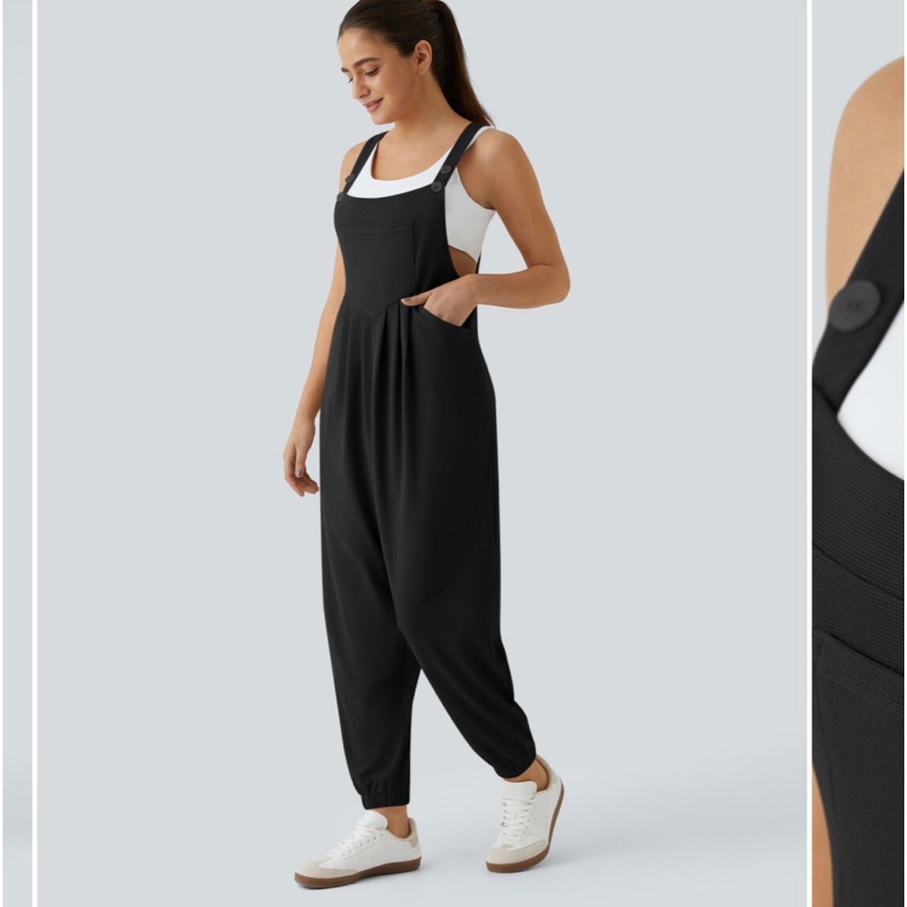 HALARA NWT Adjustable Strap Plicated Waffle Casual Jogger Overall, size M black